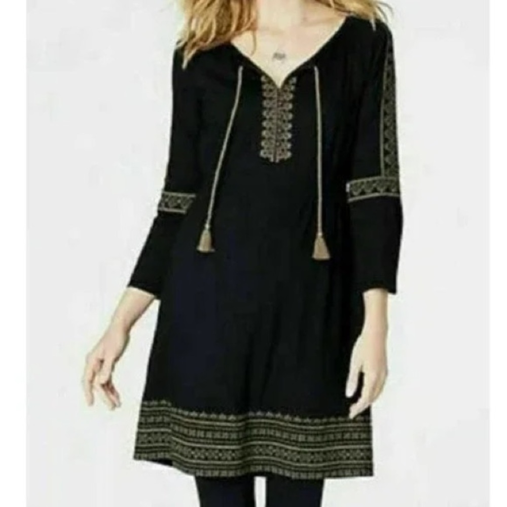 J. Jill Black and Cream Embellished Sundress with Bell Sleeves